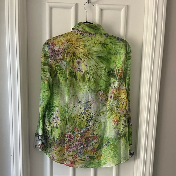 NWT Georg Roth Cotton Silk Blend Floral Button Up Blouse Green - Picture 3 of 7